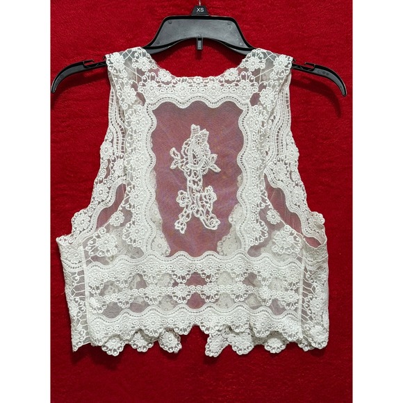 H&M White Lace Cropped Vest Sleeveless Festival Bohemian Layering Top - Picture 1 of 5